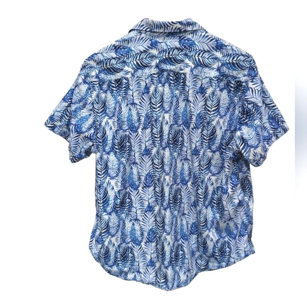 Robert Graham Palm Leaf Print Short Sleeve Button Down Cotton Shirt